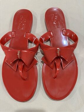 GREAT CONDITION SALVATORE FERRAGAMO Red Bali Jelly Bow Thong Sandal - 10